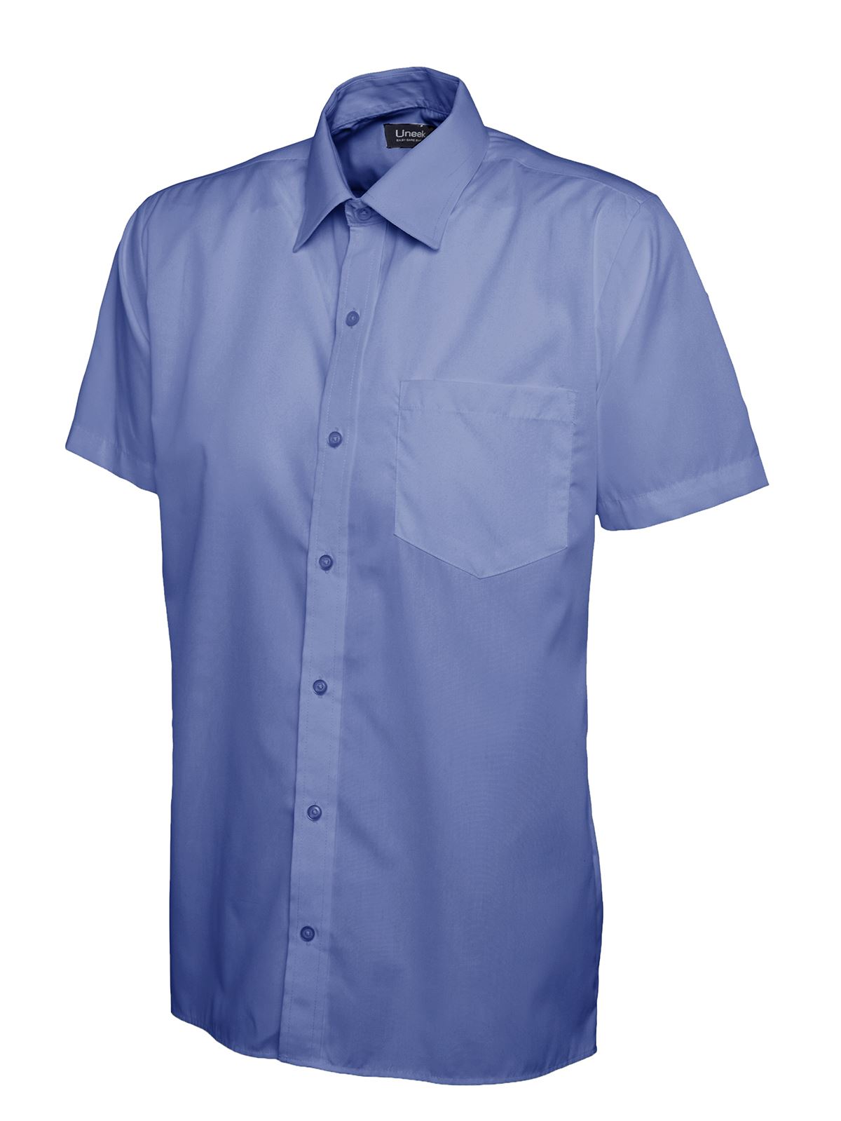 Uneek Men's Half Sleeve Poplin Shirt - Mid Blue, Size 17.5