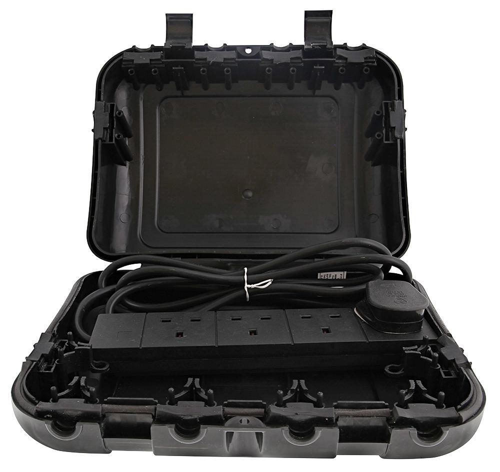 PRO ELEC 防護型戶外電器接線盒 - 4插位2米延長線, 黑色, IP64