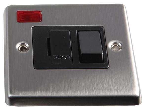 VOLEX ACCESSORIES 1구 13A 스위치 + 퓨즈 스퍼 네온 표시, 스테인리스 스틸/블랙