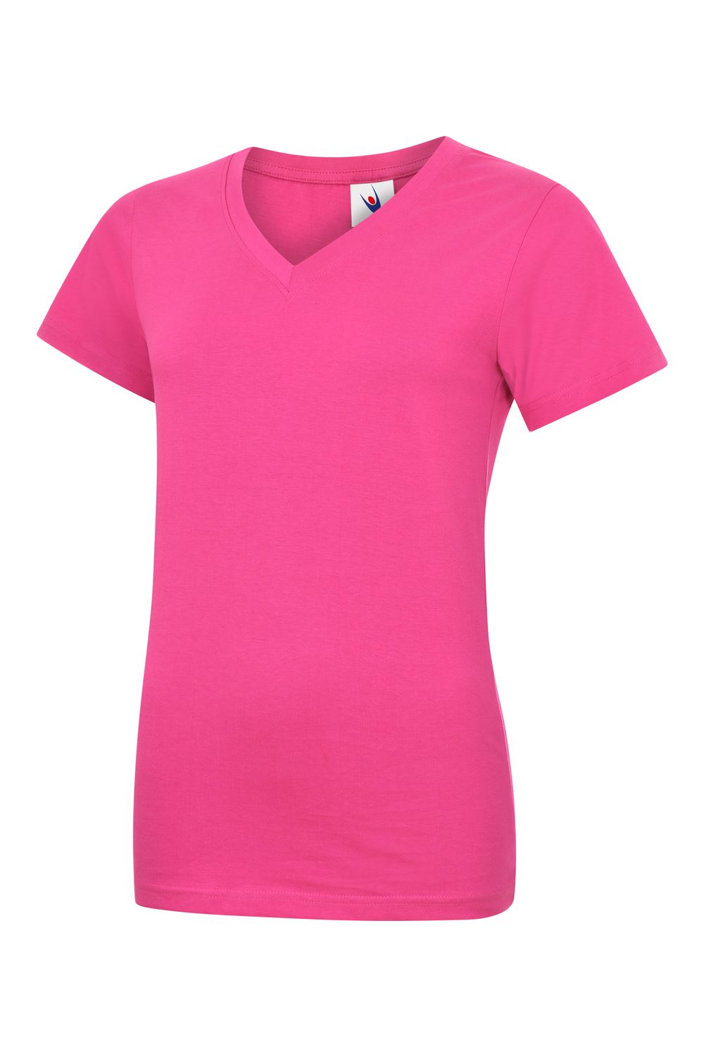 Uneek Unisex Classic V-Neck T-Shirt - Cotton, Hot Pink, Size L