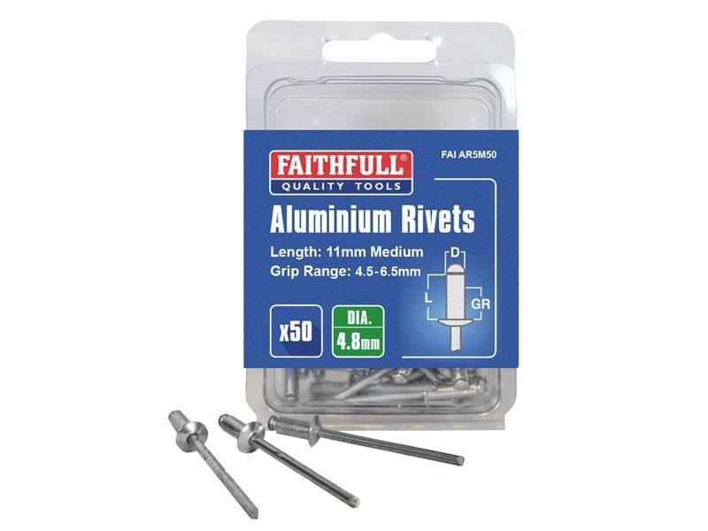 Faithfull Aluminium-Niet 4,8 x 11mm, mittlere Größe, 50 Stück