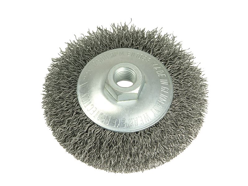 Lessmann 원추형 비벨 브러시, 강철 와이어, 100mm x M14 보어
