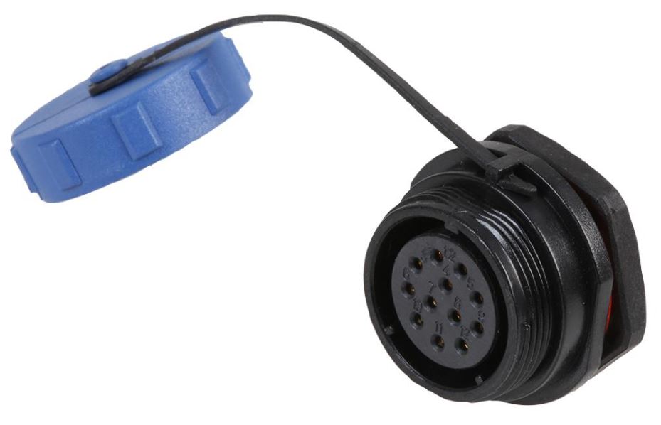 PRO ELEC SP211 Prise circulaire filetée 12 pôles à montage panneau, IP68