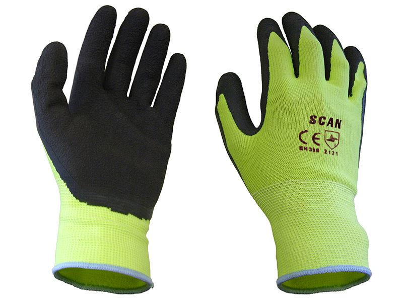 Scan Hi-Vis Yellow Foam Latex Coated Gloves, Size M (8)