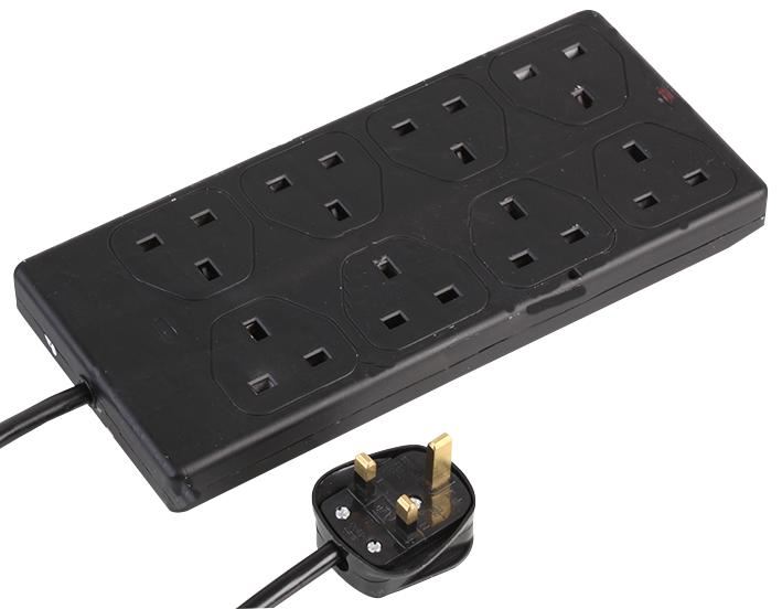 PRO ELEC 8-Gang UK Extension Lead with 2m Cable