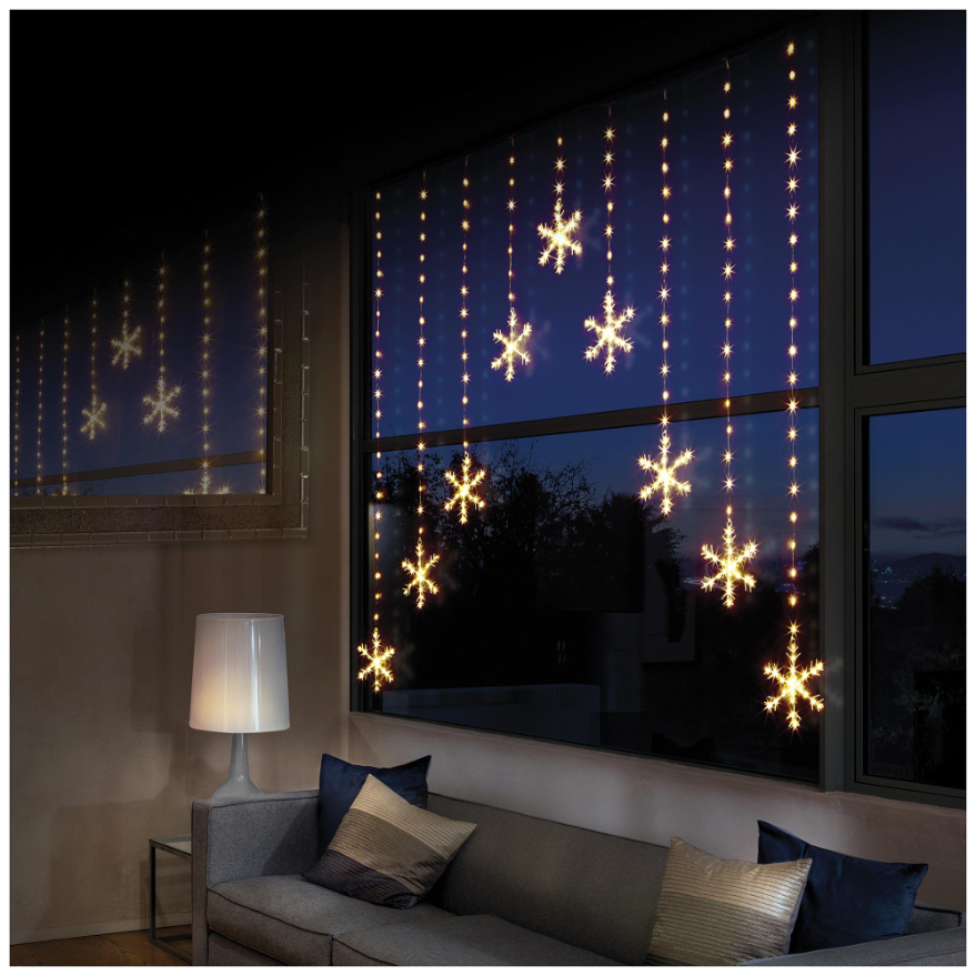 Premier 339 LED Snowflake Curtain Light, Warm White, 1.2x1.2m