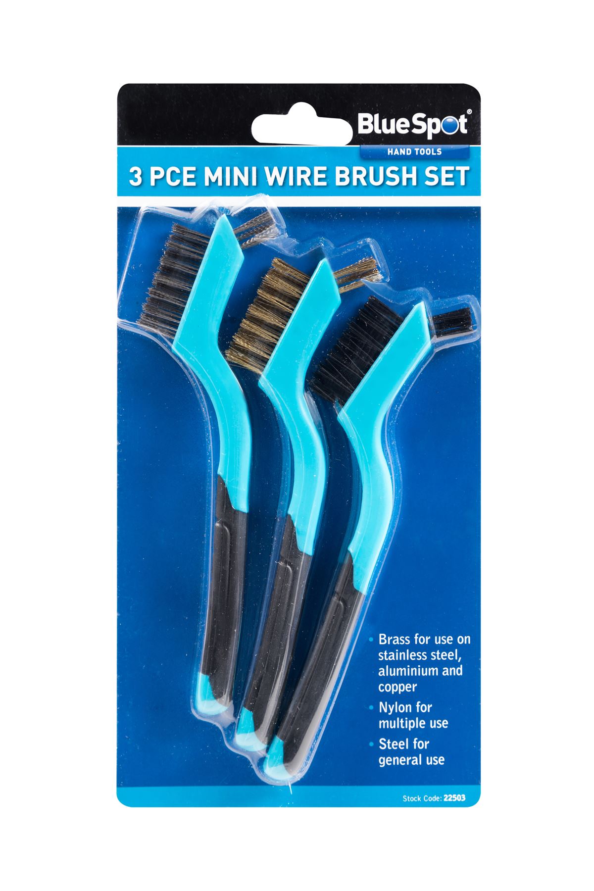 Blue Spot Tools 3PCE Mini Wire Brush Set - Brass, Nylon & Steel