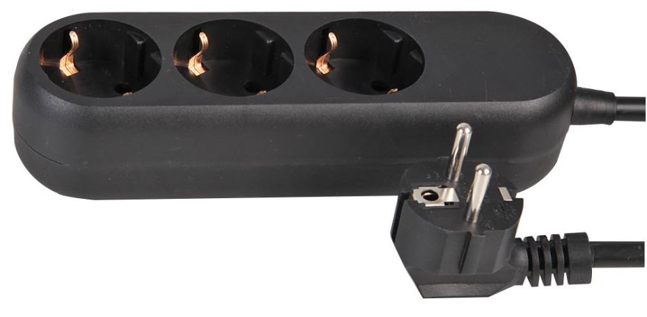 PRO ELEC מאריך 3 יציאות, 5 מטר, שחור, 250V, 16A