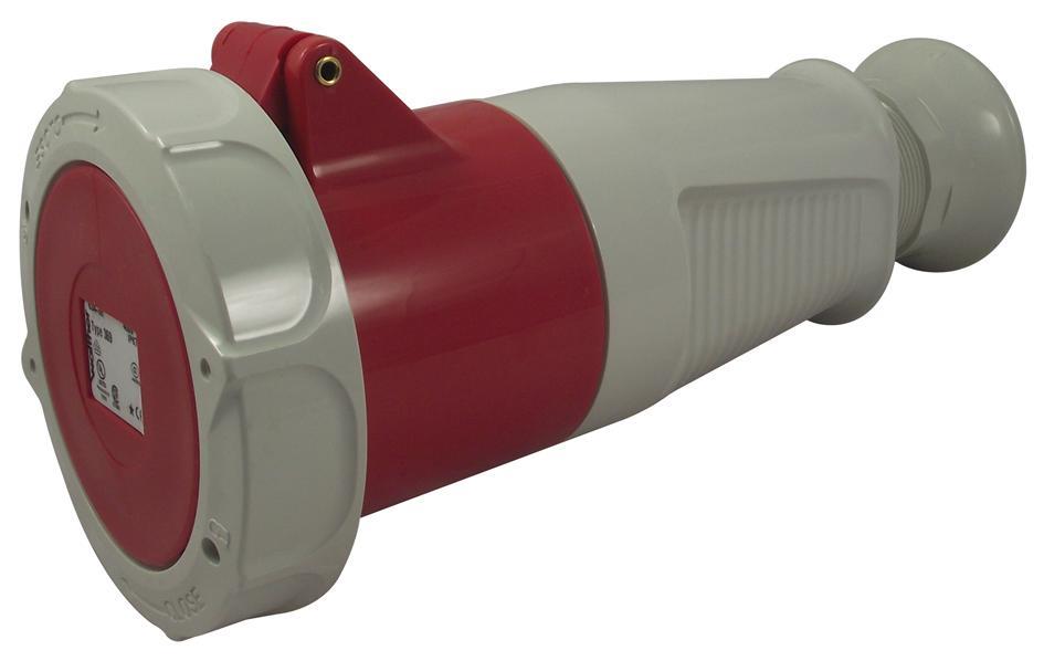 WALTHER 63A 415V Prise CEE 3P+N+E, Rouge, IP67 Montage sur câble