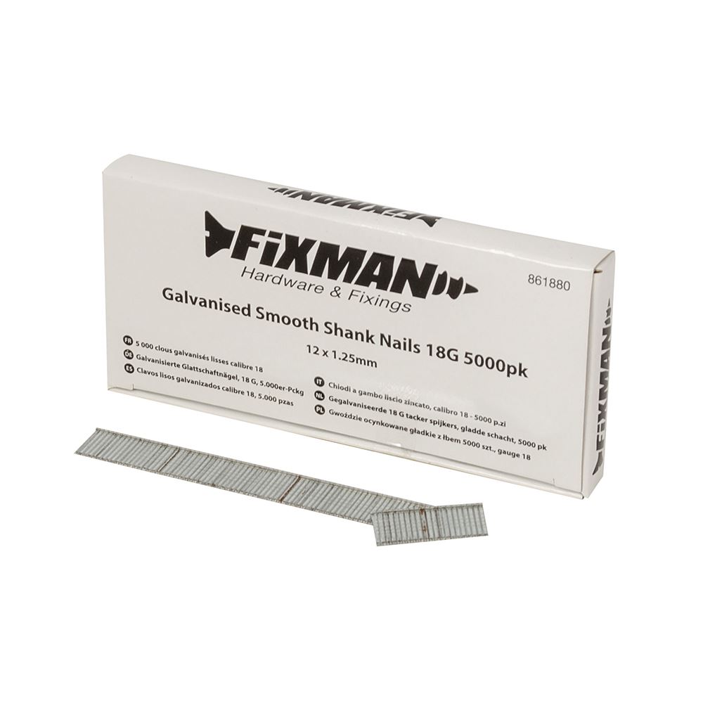 Fixman Galvanised 18G Smooth Shank Nails, 12 x 1.25mm, 5000pk