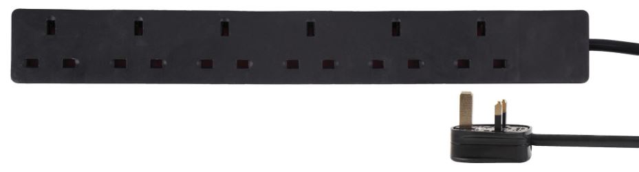 PRO ELEC 6 Gang Mains Extension Lead, 7.5m, Black