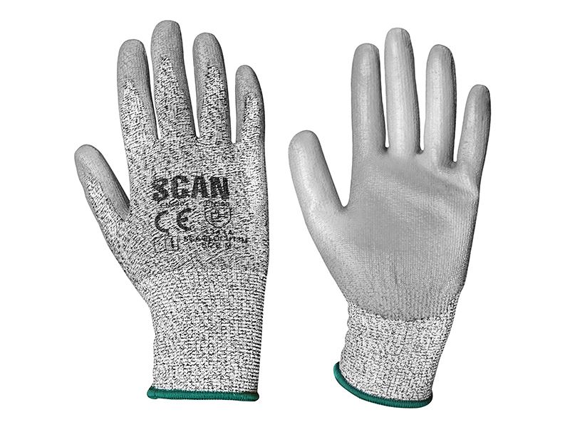 Scan Grey PU Coated Cut-Resistant Gloves - Size 8