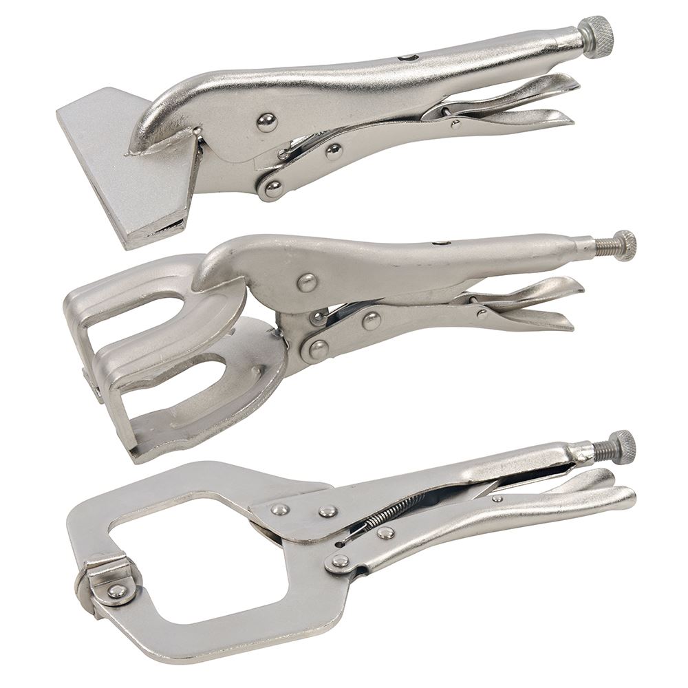 Silverline Welding Clamp Set - 3-Piece Nickel-Plated Steel