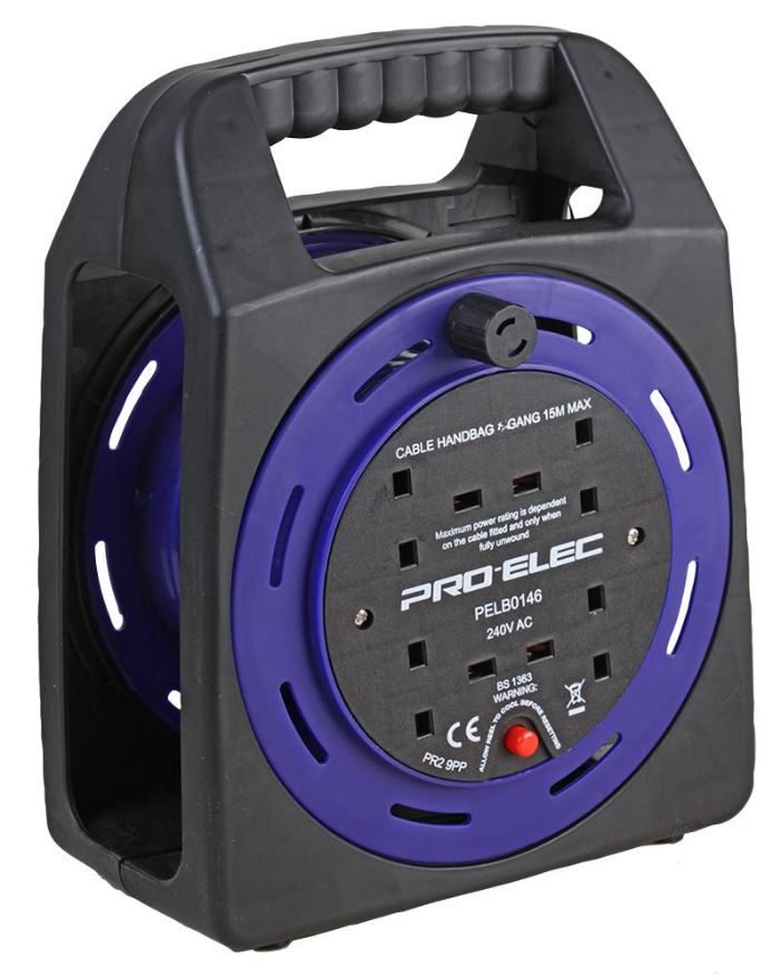 PRO ELEC - Enrouleur de câble 4 prises avec bac de rangement - 15m
