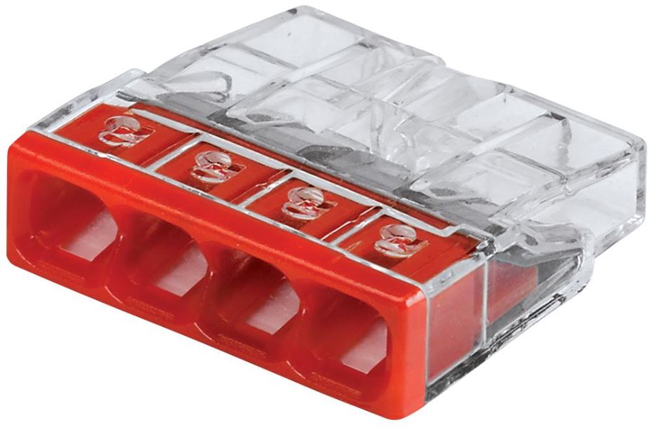 WAGO Connecteur à encastrer PUSH WIRE® 4 voies, 12-20AWG, 4mm, Rouge