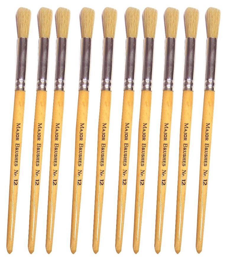 MAJOR BRUSHES Varkenshaar Verfkwast Maat 12, Ronde Punt, 10 Stuks