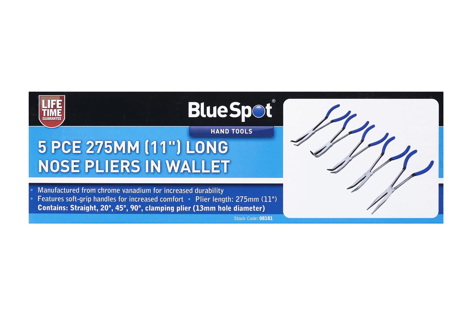 Blue Spot Tools - Set Pliers Hidung Panjang 5 PCE 275mm (11”) Dengan Dompet