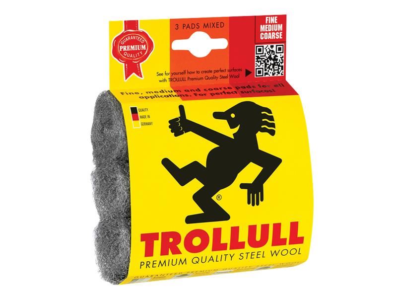 Trollull Steel Wool Pads Assorted Grades (Pack of 3)