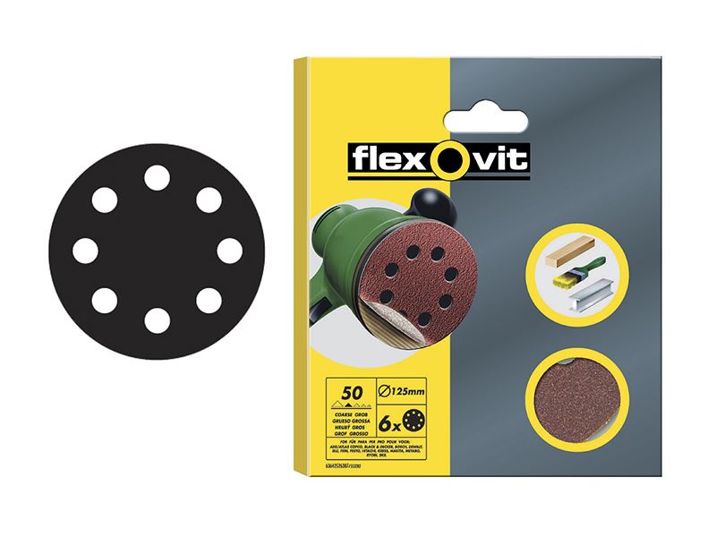 Flexovit ホックアンドループサンディングディスク 115mm 80番 (6枚入り)