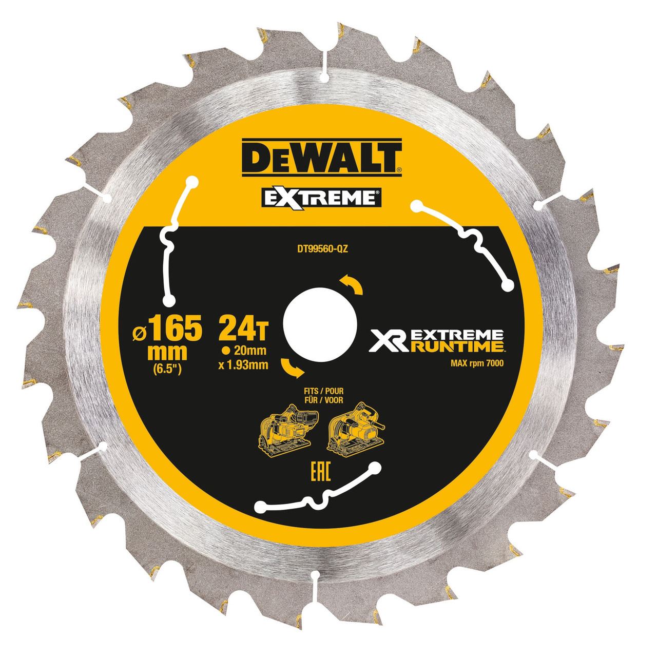 Dewalt DT99560 XR Plunge Saw Blade, 165mm x 20mm, 24T