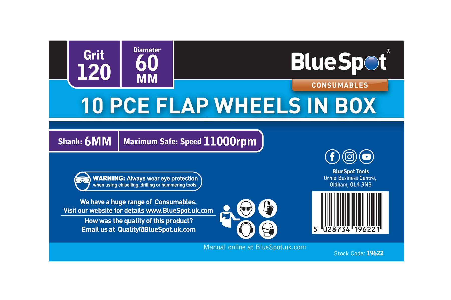 Blue Spot Tools 10 Pezzi Dischi a Lamelle Grana 120 da 60mm