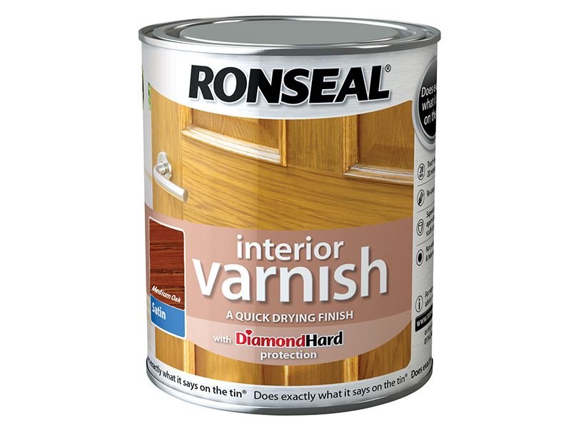 Ronseal Quick Dry Satin Varnish, Medium Oak, 750ml