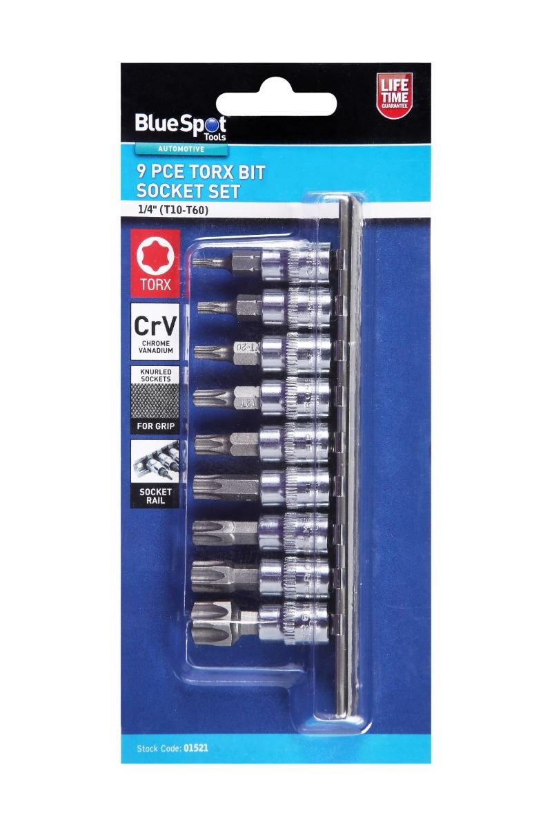 BlueSpot 9-Piece 1/4 Inch Torx Bit Socket Set (T10-T60)