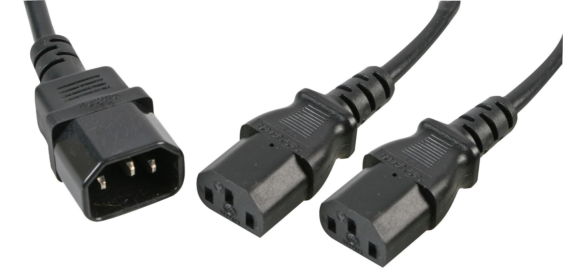 PRO ELEC IEC Y Splitter, C14 Male to 2 x C13 Sockets, 1m Black