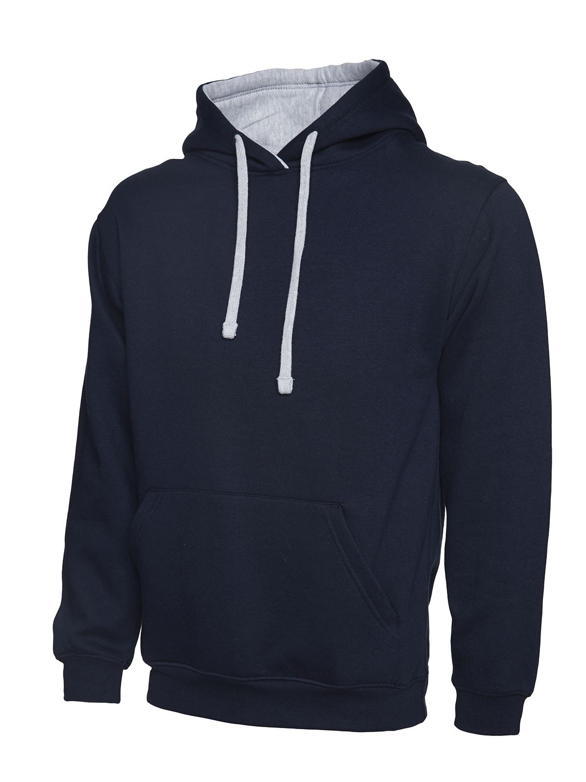 Uneek Unisex Contrast Hooded Sweatshirt, 50% Polyester 50% Cotton, Navy/Grey
