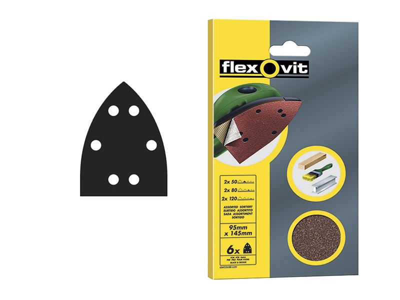 Flexovit 80G Hook & Loop Sanding Sheets 95x145mm, Pack of 6