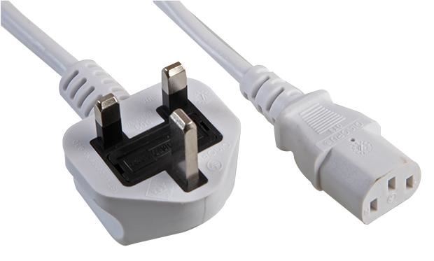 Pro Elec UK Plug to IEC C13 Power Cable, 1m, White