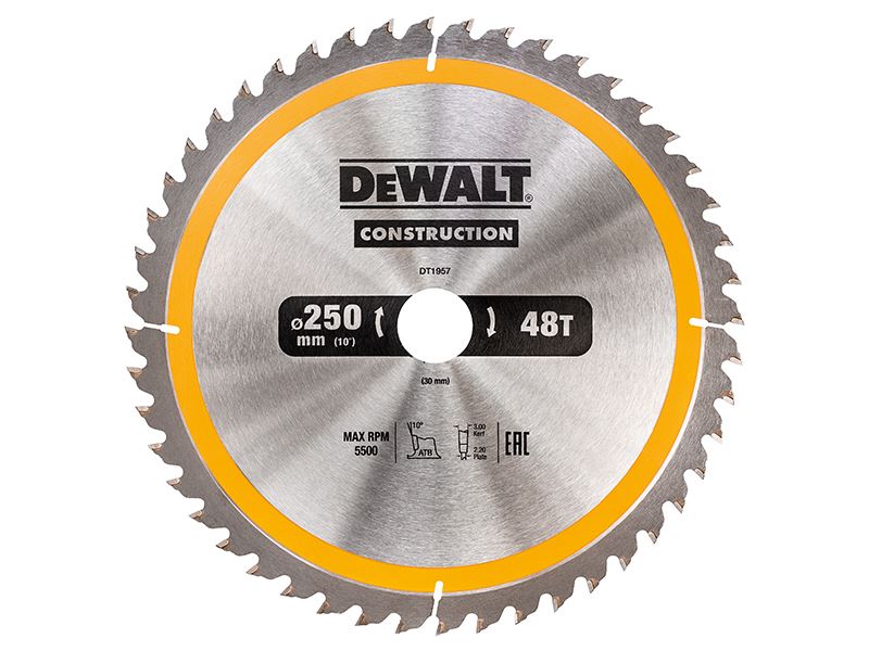 DEWALT Δισκόπριοκο Θερμιστή 250mm 48 Δόντια για Κατασκευές