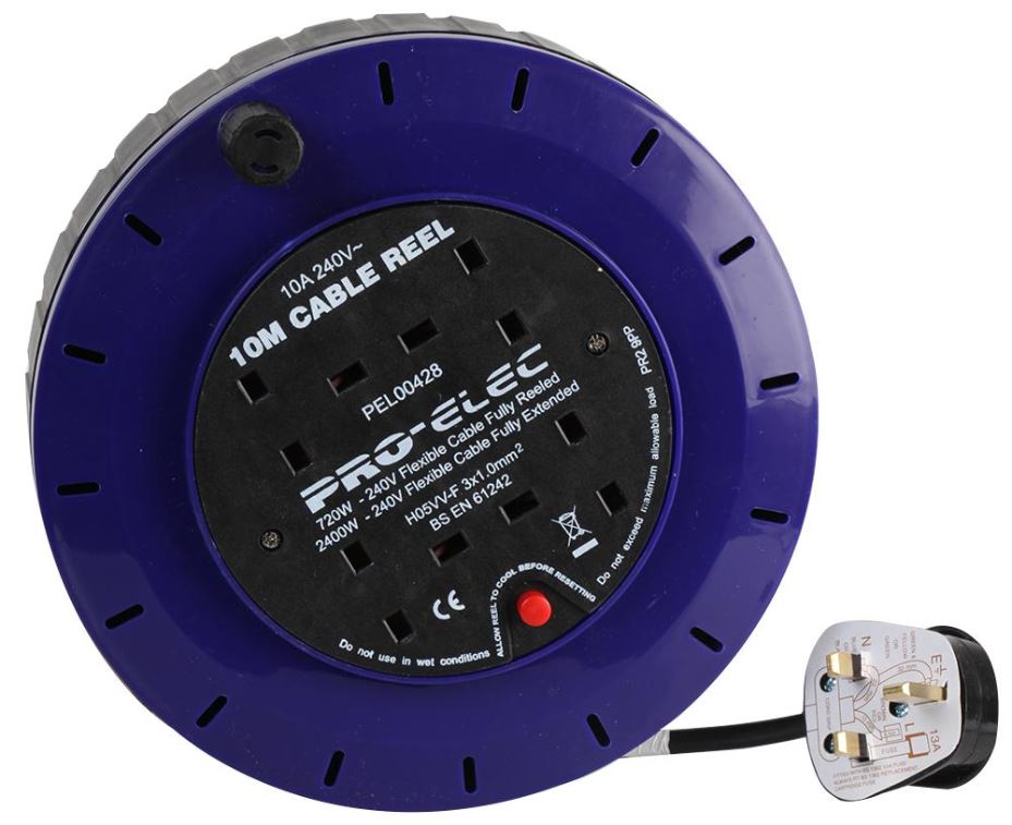 PRO ELEC - 4-fach Stecker-Kassettenroller, 10A 10m