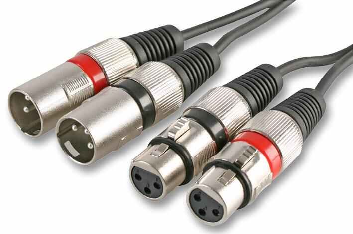 Pulse Twin 3-Pin XLR Male to Female Lead, 1.2m Black