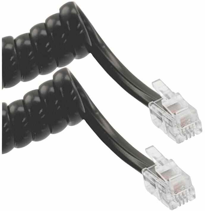 Câble téléphonique enroulé RJ10 Noir TUK, 3,7 m