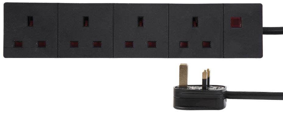 PRO ELEC Prolunga 4 Prese con Indicatore Neon, 7.5m, Nero