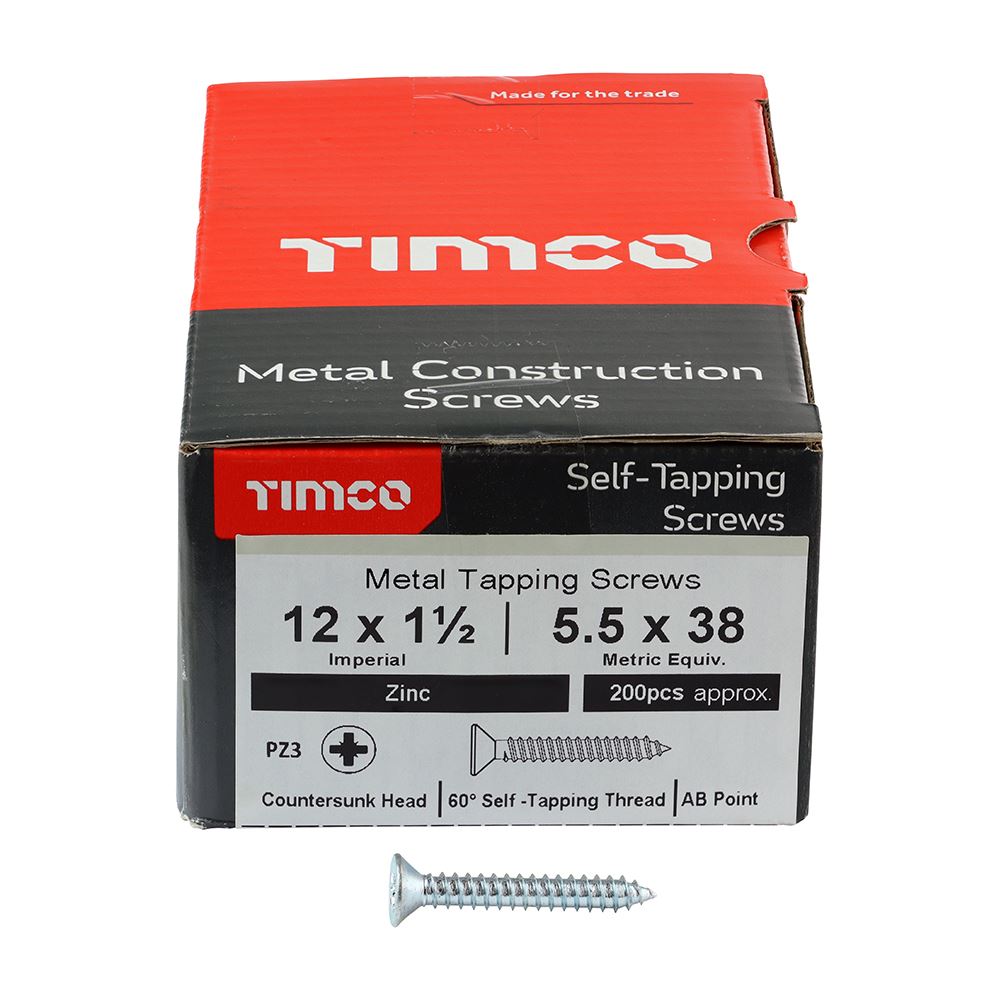 Timco ברגי קיבוע שקועים PZ, מצופים באבץ, 12 x 38 מ״מ (חבילת 100)