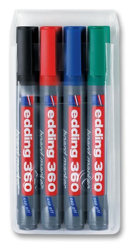 EDDING Bullet Tip Whiteboard Marker Pens, 4-Pack, Assorted Colours