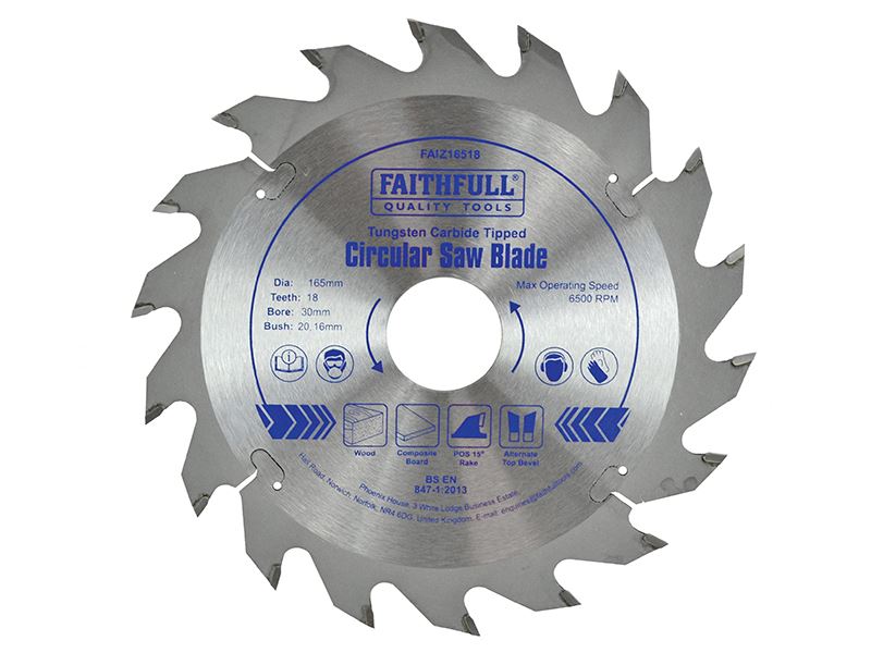 Faithfull TCT Circular Saw Blade 165mm x 30mm, 18T POS