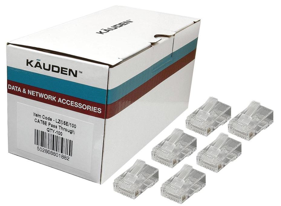 KAUDEN - Penyambung RJ45 HQ Laluan Langsung, Cat5e, 8P8C, Pek 100