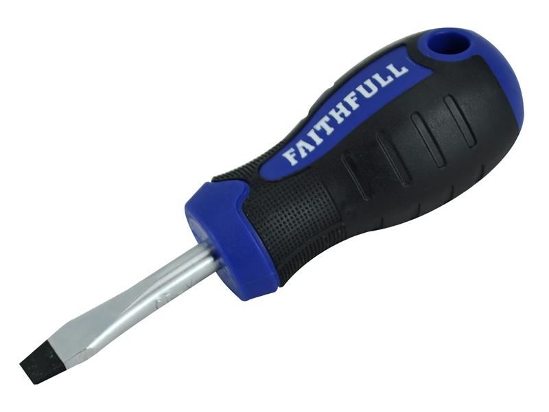 Faithfull Stubby Screwdriver με Μαλακή Λαβή, Ραβδωτή Κωνική Ακίδα 6.5x38mm
