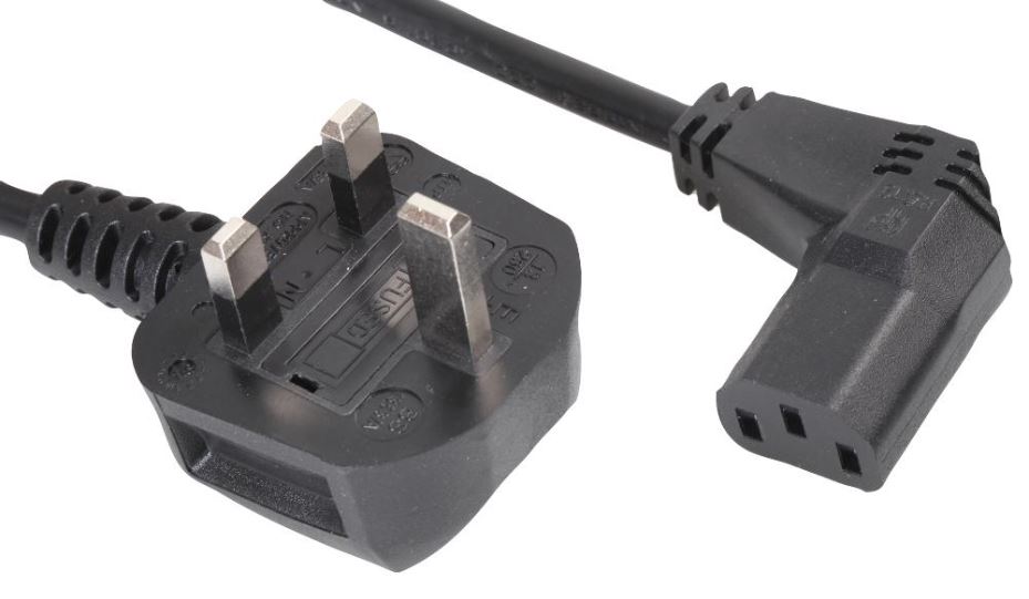 PRO ELEC 13A UK Mains Plug to 90° IEC C13 Socket, 1m