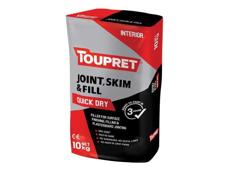Toupret Quick Dry Joint Skim & Fill 10kg, for Plasterboard & Patching
