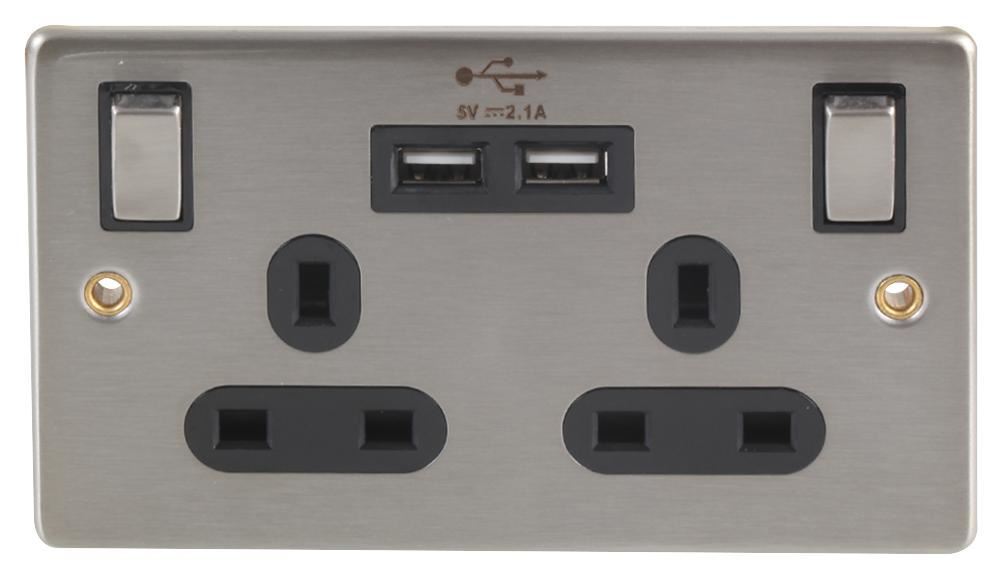 PRO ELEC - Πριζα 2 Θυρών με USB, Ανοξείδωτο Ατσάλι