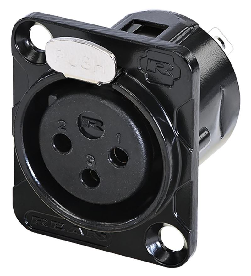 REAN RC3FDL-B Conector XLR de Panel 3 Polos, Negro