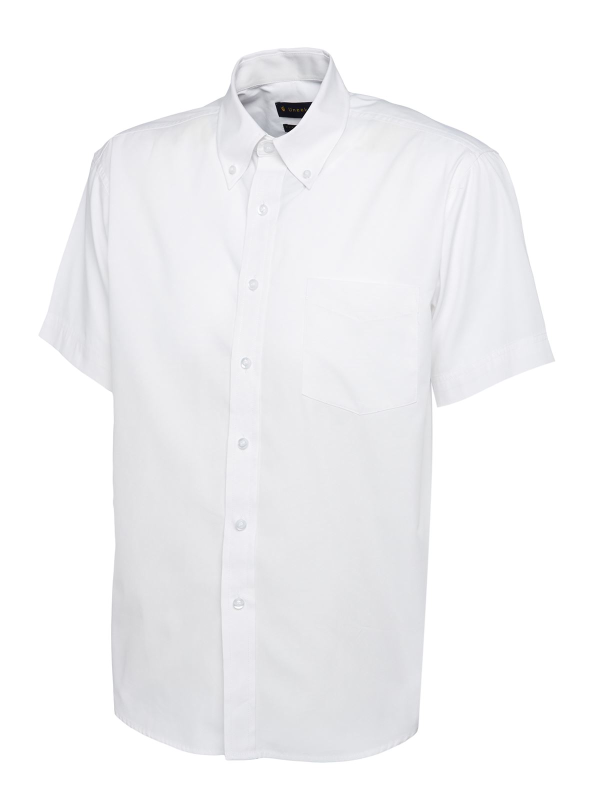 Uneek Men's Pinpoint Oxford Short Sleeve Shirt - 70% Combed Cotton - White - 14
