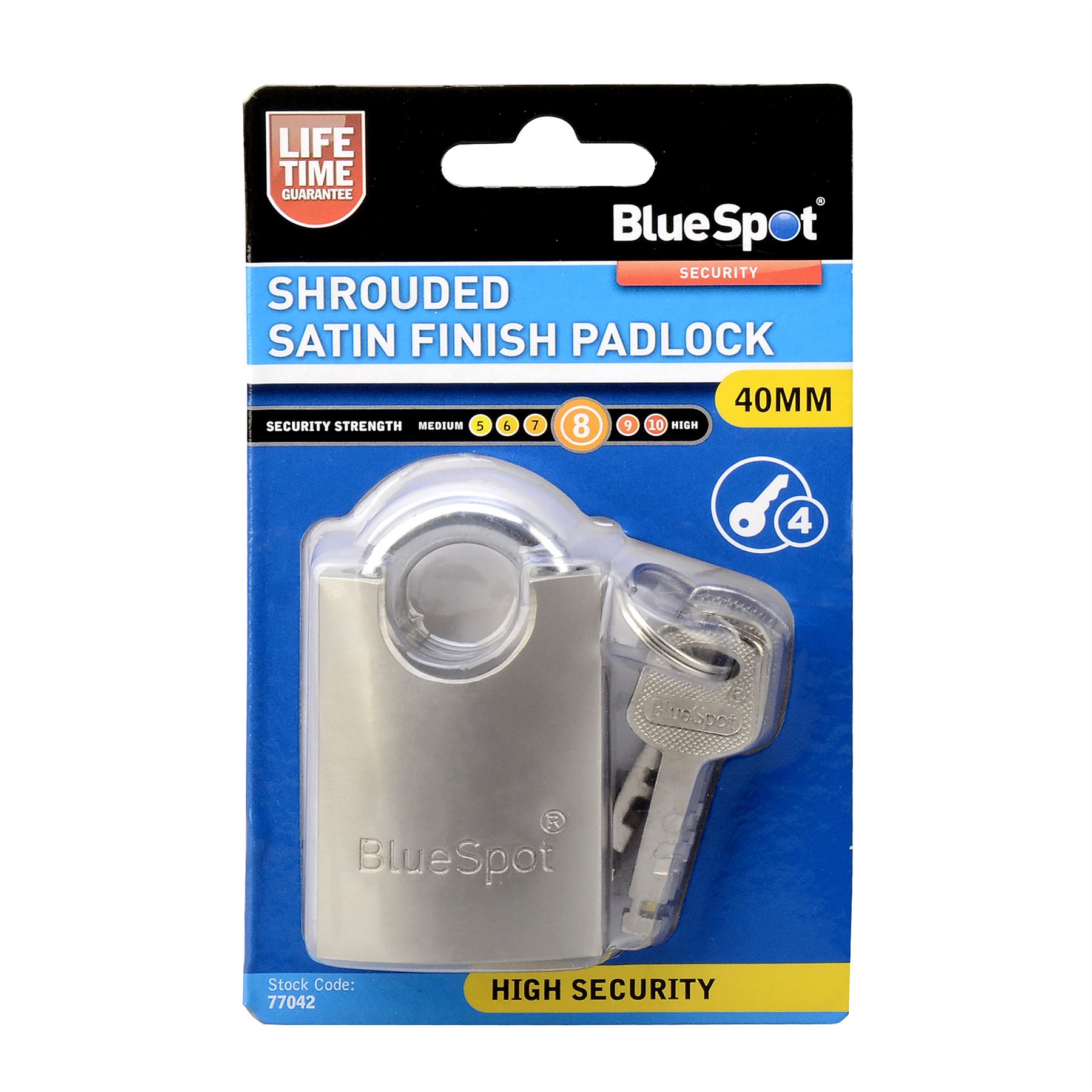 Blue Spot 40mm Shrouded Satin Finish Padlock