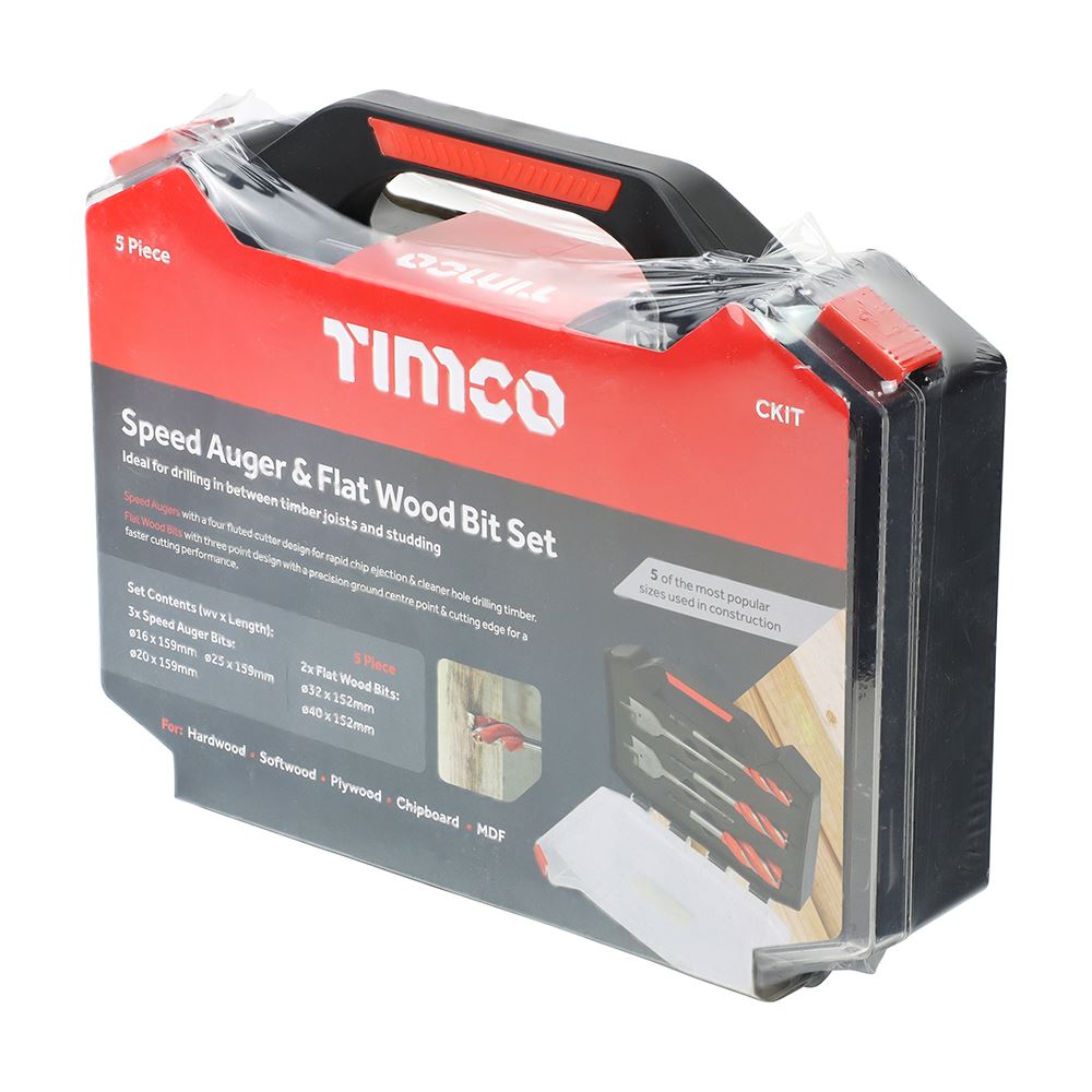 Timco Carpenter's Speed Auger & Flat Wood Bit Kit, 5-Piece
