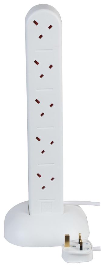 PRO ELEC 10-Way Tower Extension Lead with Neon, 2m, White
