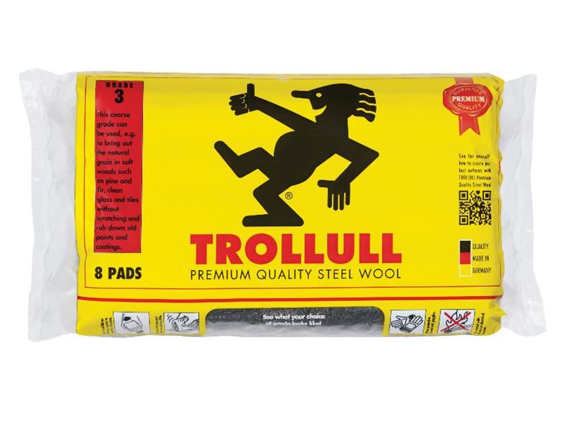 Trollull Extra Large Grade 3 Steel Wool Pads (Pack of 8)